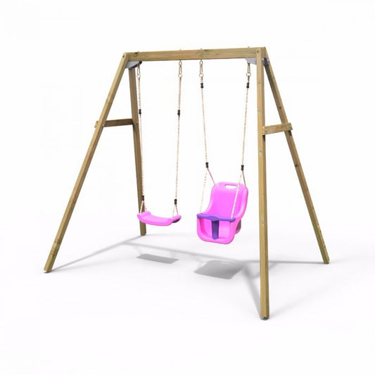 Rebo Active Kids Range Wooden Garden Double Swing with Baby Seat – Pink