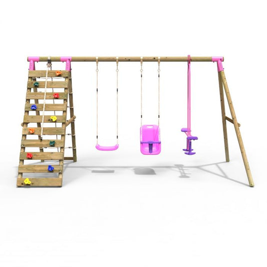 Rebo Wooden Garden Swing Sets - Saturn Pink