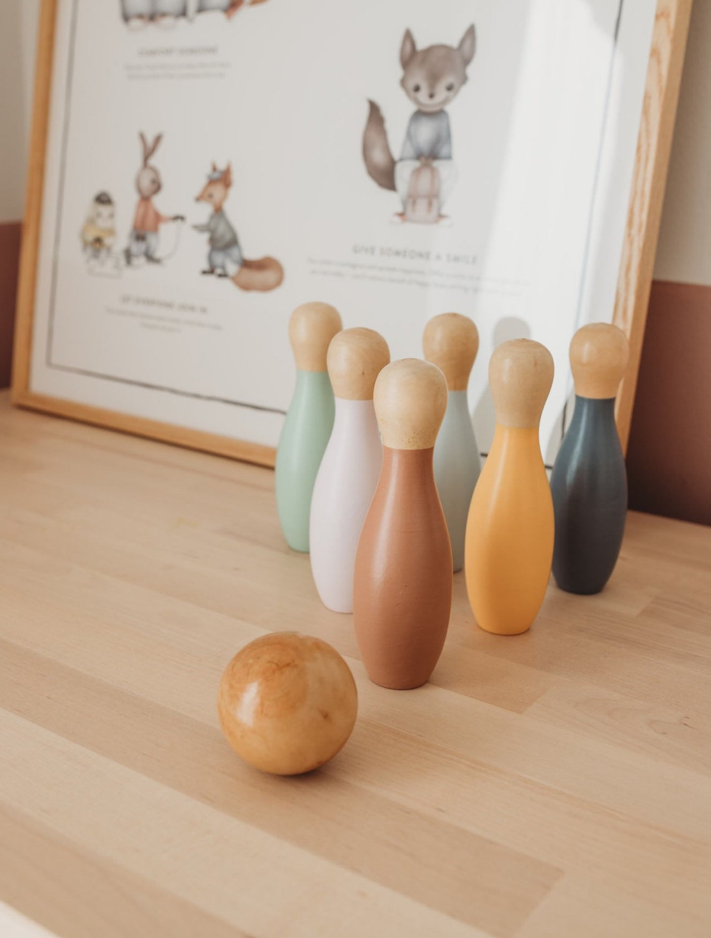 Wooden Skittles Set, Kids Wood Bowling children’s wood toy eco friendly gift traditional wood toy handmade Christmas gift.