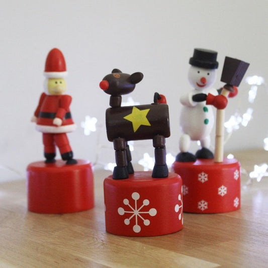 Set of 2 Push Up Wooden Christmas Characters.