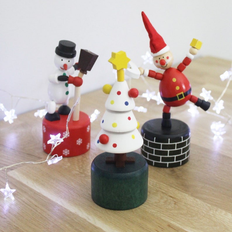 Set of 2 Push Up Wooden Christmas Characters.