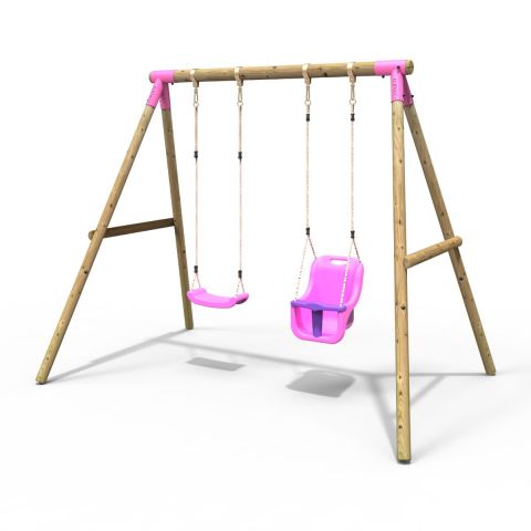 Rebo Active Kids Range Wooden Garden Double Swing with Baby Seat – Pink