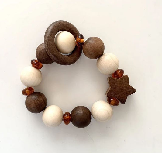 Natural Wood Star + Amber Touch Ring